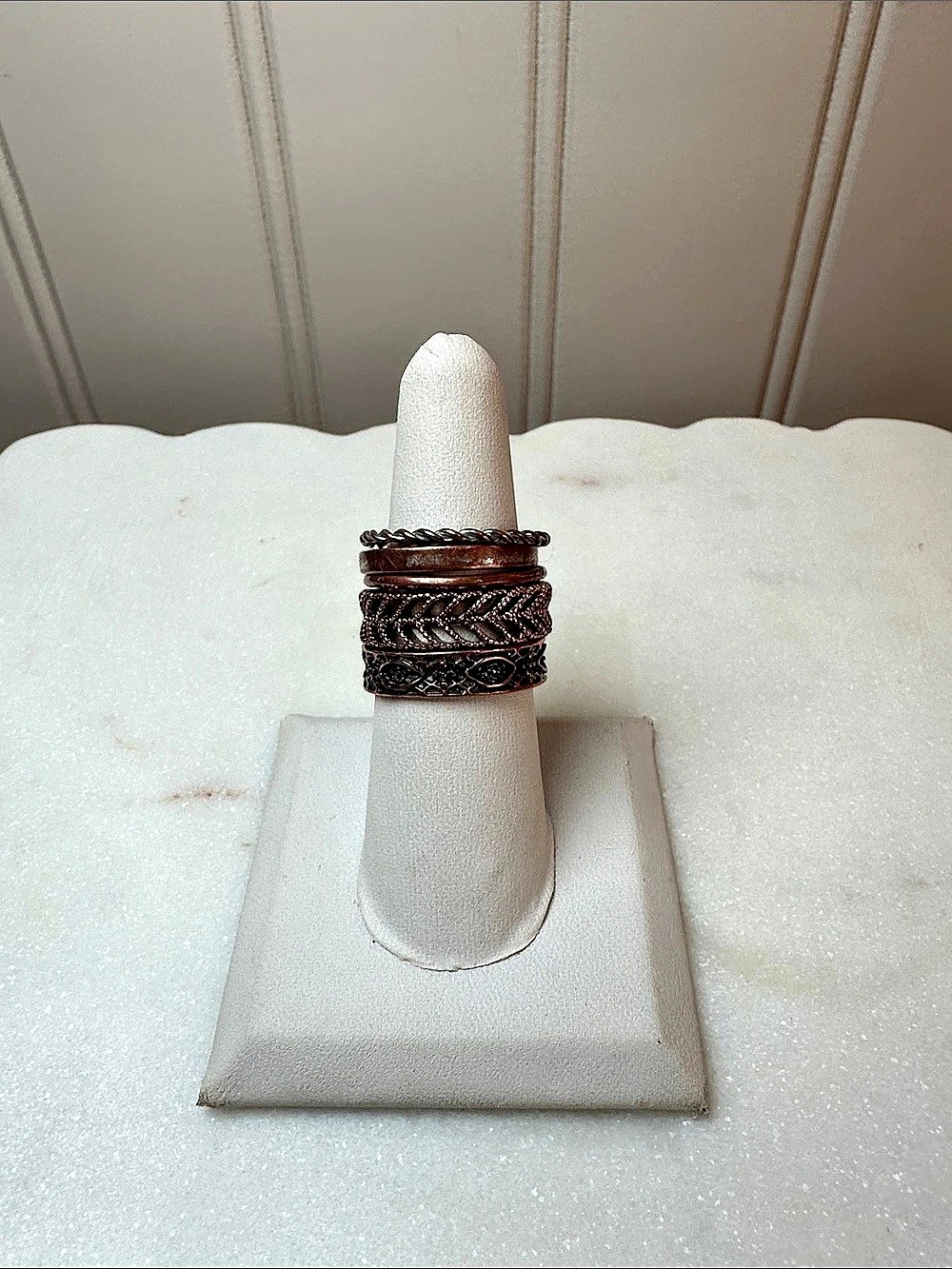 Stacked Textured Ring Set in Copper Color Tone